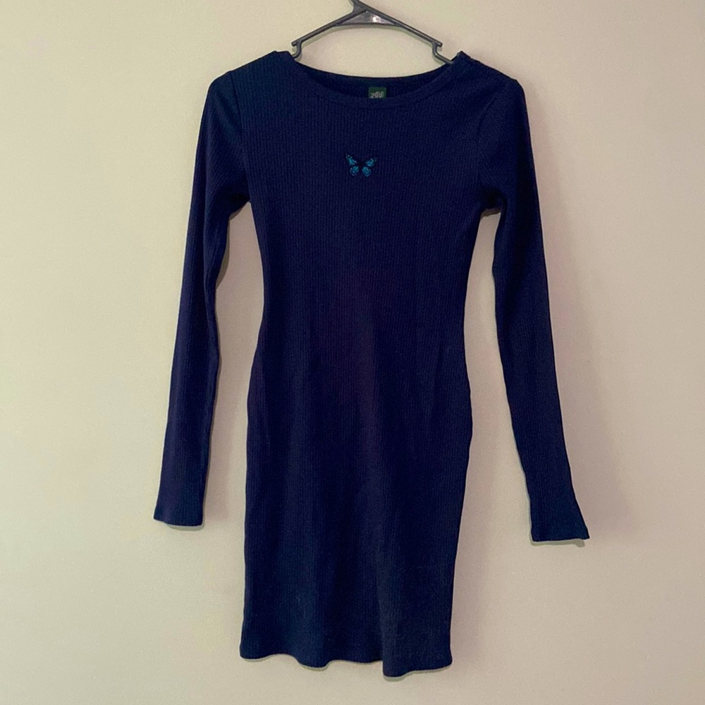 Wild Fable Navy Blue Body-con Dress with Butterfly Patch